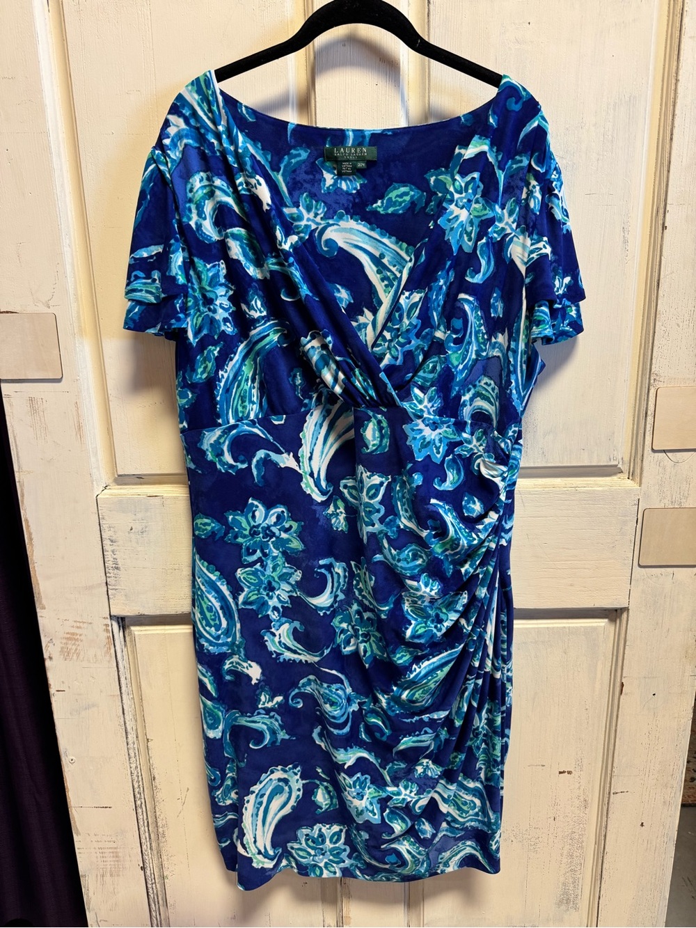Women’s Ralph Lauren Blue Paisley Ruched Jersey Dress